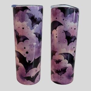Bat Gothic Purple Watercolor Black Stainless Steel Sublimated 20 oz Tumbler